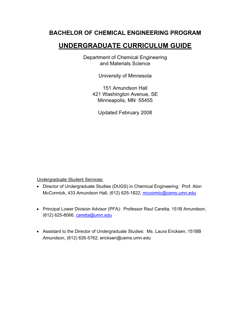 Undergraduate Curriculum Guide