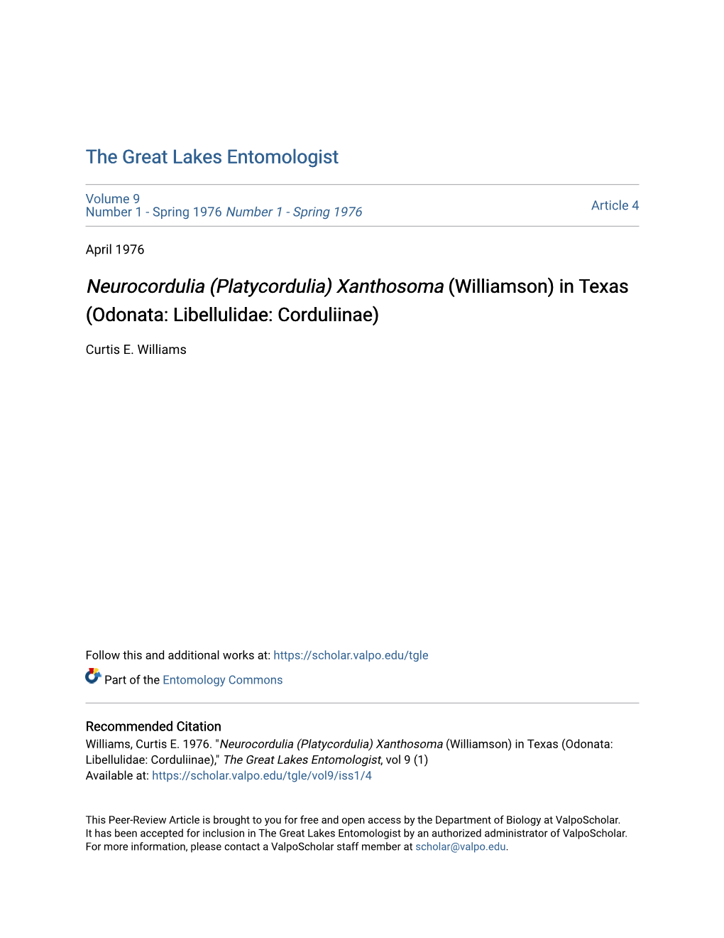 Neurocordulia (Platycordulia) Xanthosoma (Williamson) in Texas (Odonata: Libellulidae: Corduliinae)