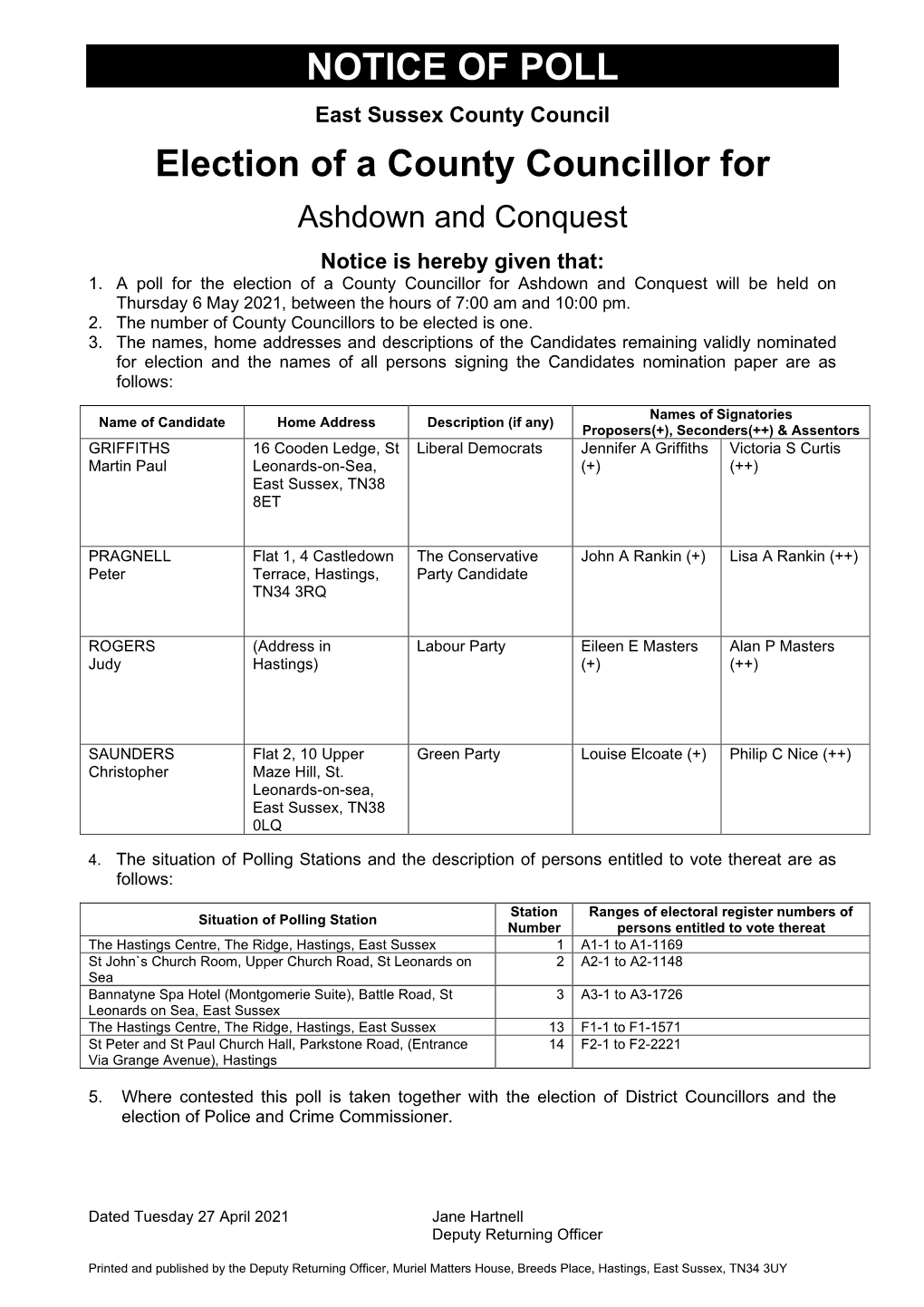 NOTICE of POLL Election of a County Councillor