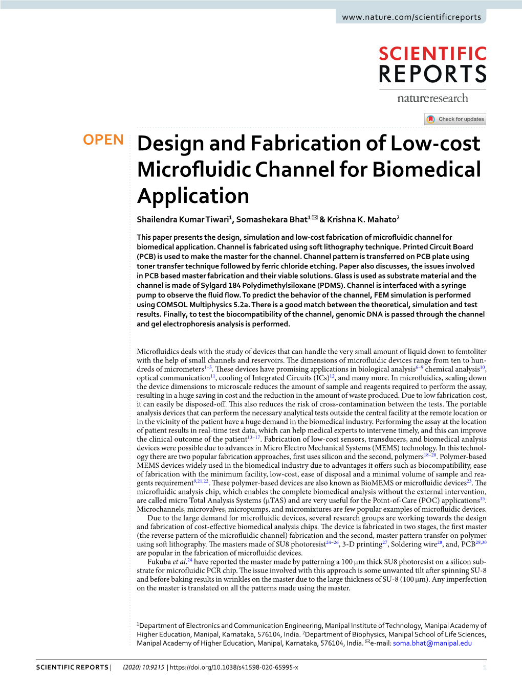 Design and Fabrication of Low-Cost Microfluidic Channel for Biomedical Application