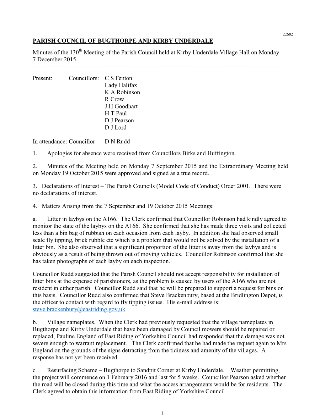 1 Parish Council of Bugthorpe and Kirby