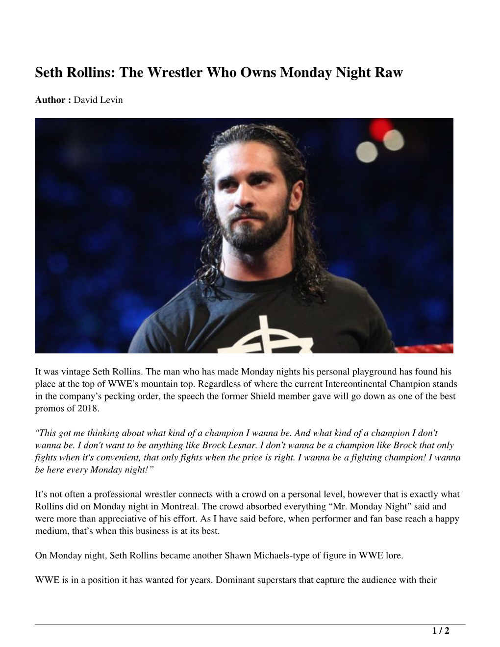 Seth Rollins: the Wrestler Who Owns Monday Night Raw