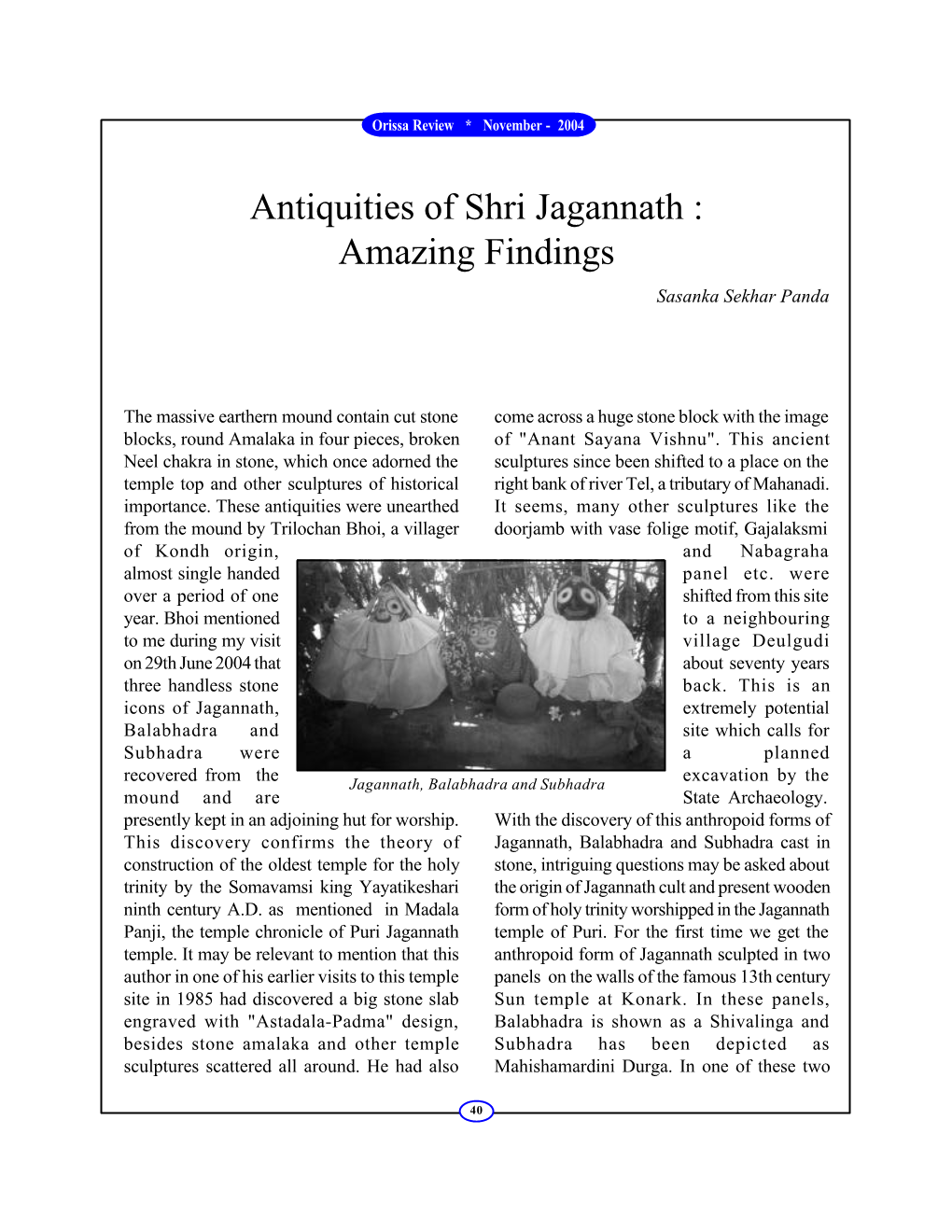 Antiquities of Shri Jagannath : Amazing Findings Sasanka Sekhar Panda