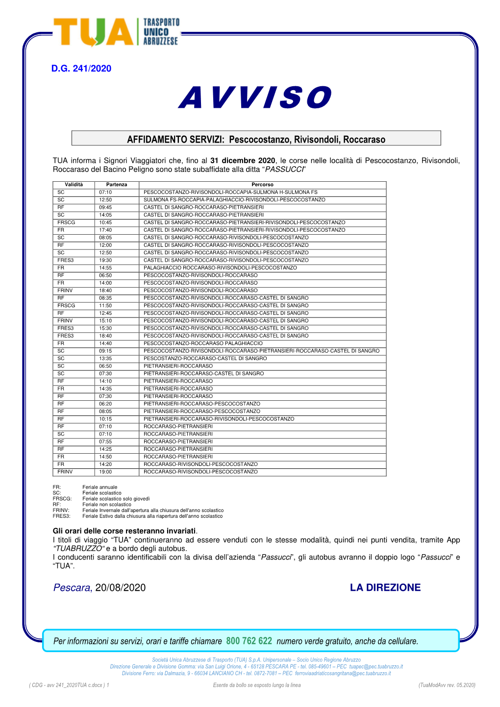 Avv 241 2020TUA C.Docx ) 1 Esente Da Bollo Se Esposto Lungo La Linea (Tuamodavv Rev