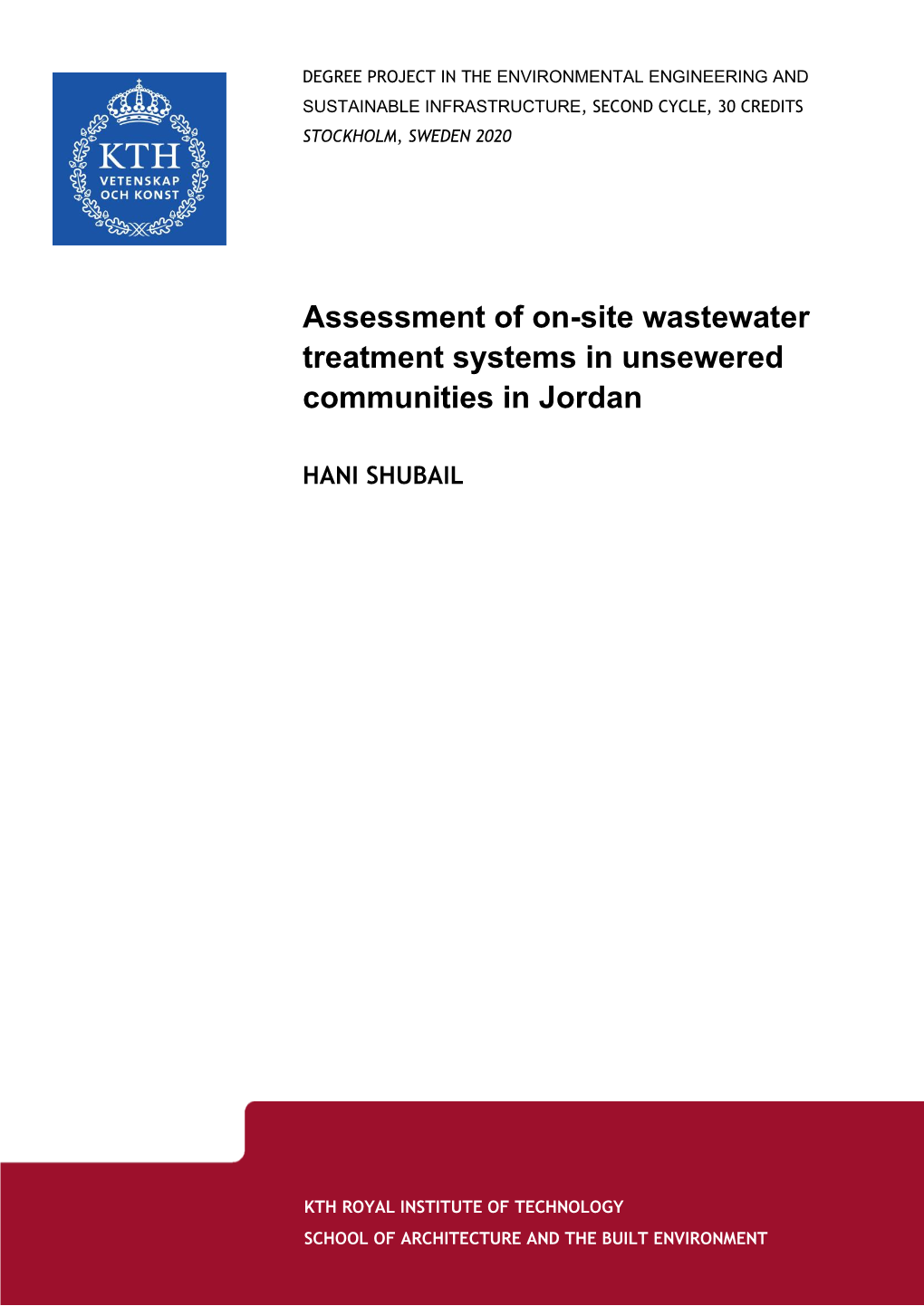 Assessment of On-Site Wastewater Treatment Systems in Unsewered Communities in Jordan