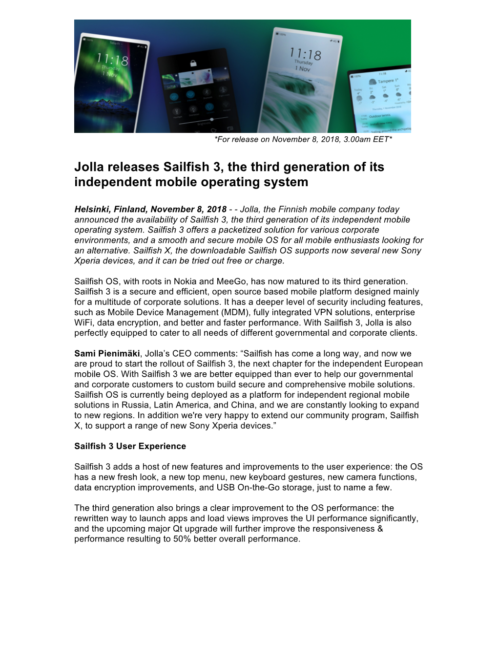 Jolla Releases Sailfish 3, the Third Generation of Its Independent Mobile Operating System