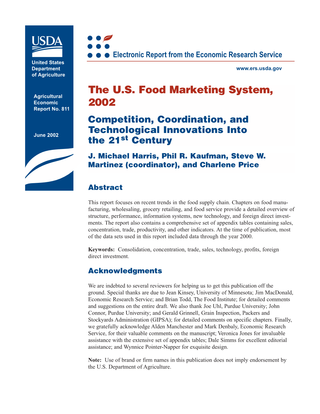 The U.S. Food Marketing System, 2002--AER-811