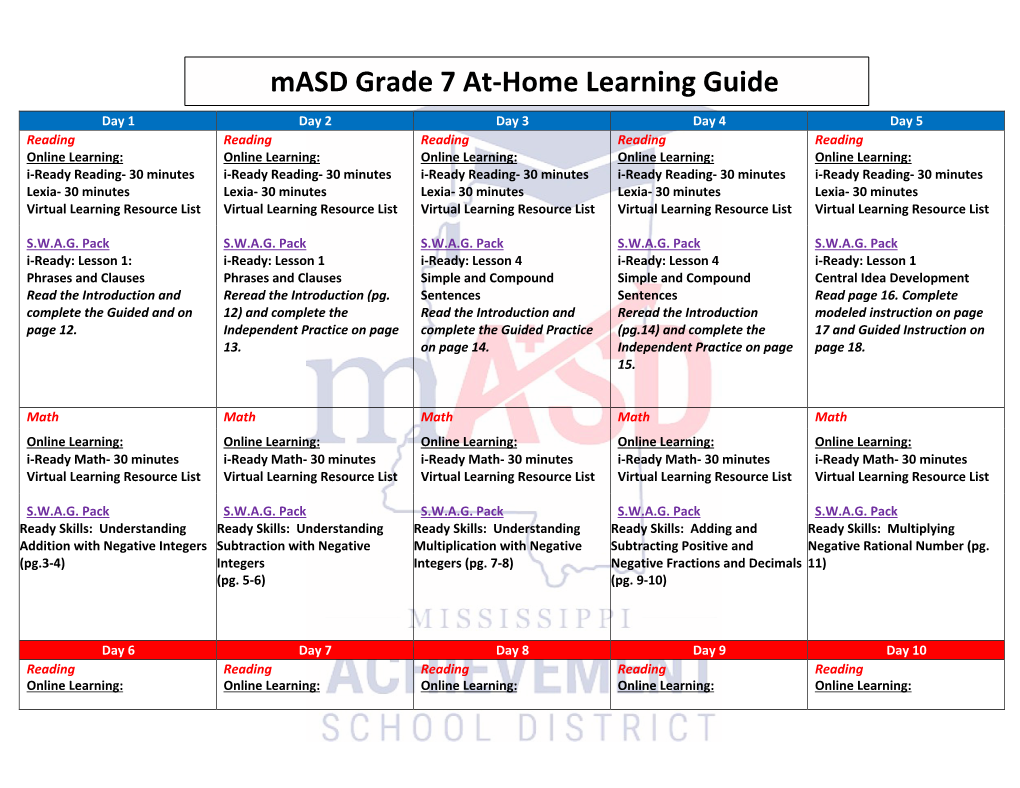 Masd Grade 7 At-Home Learning Guide