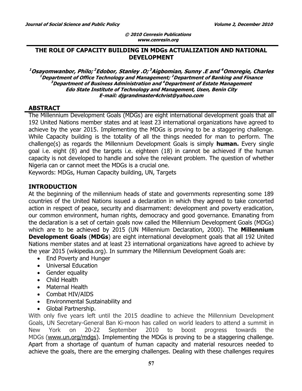 Capacity Building and Mdgs