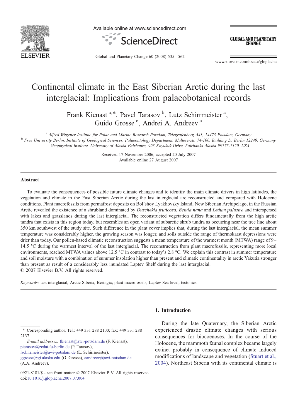 Continental Climate in the East Siberian Arctic During the Last