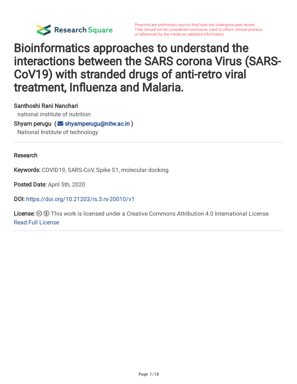 (SARS- Cov19) with Stranded Drugs of Anti-Retro Viral Treatment, Infuenza and Malaria