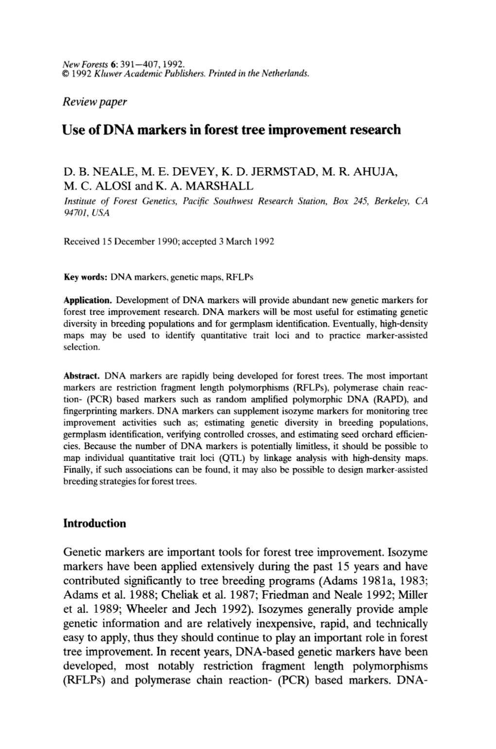 Use of DNA Markers in Forest Tree Improvement Research