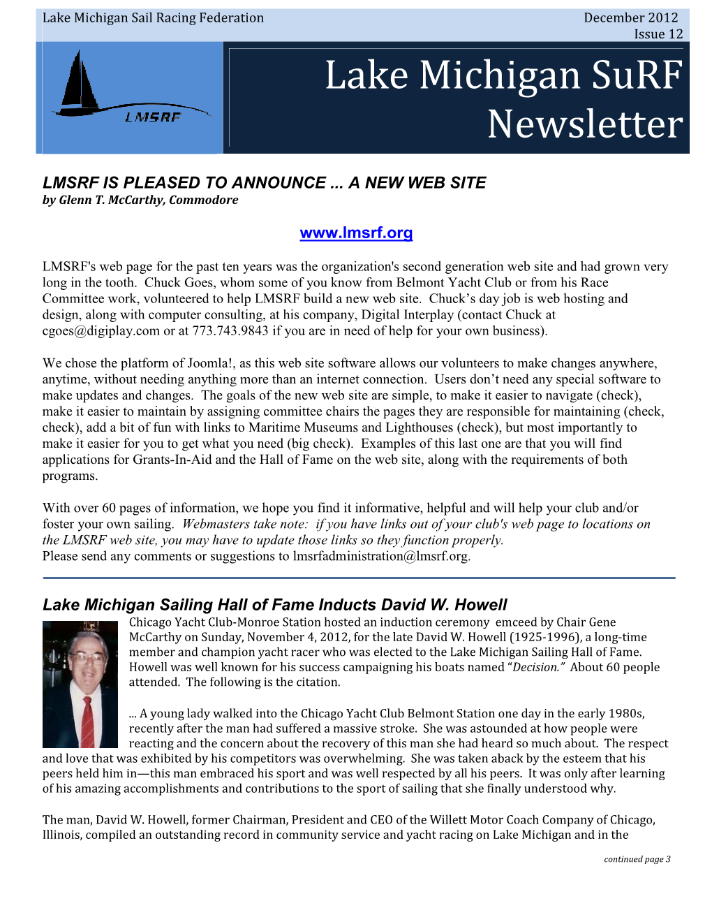 Lake Michigan Surf Newsletter the E-Publication of the Lake Michigan Sail Racing Federation