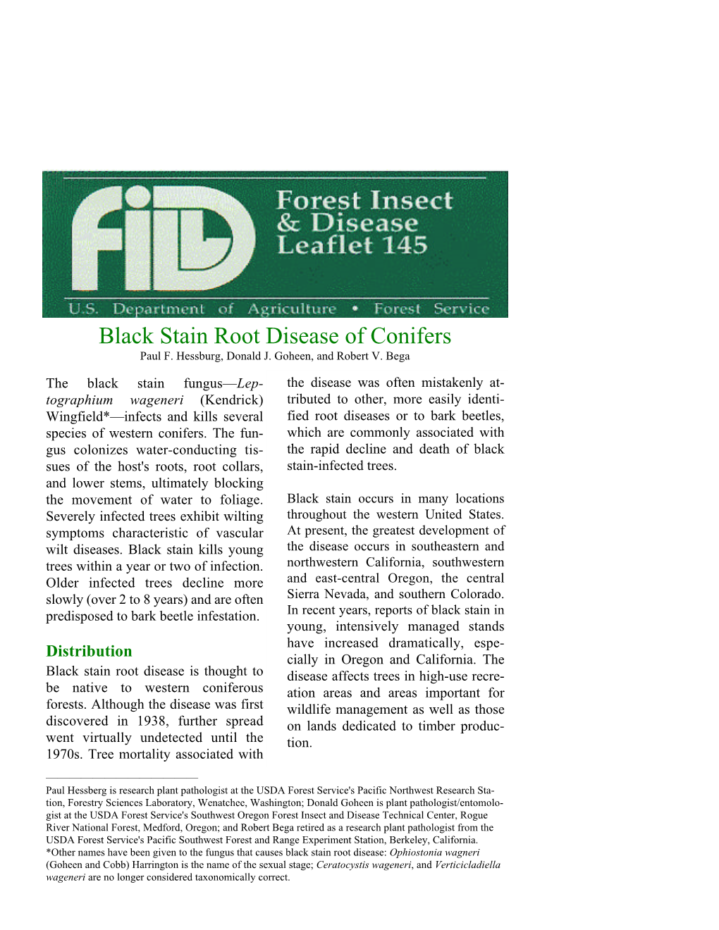 Black Stain Root Disease of Conifers Paul F