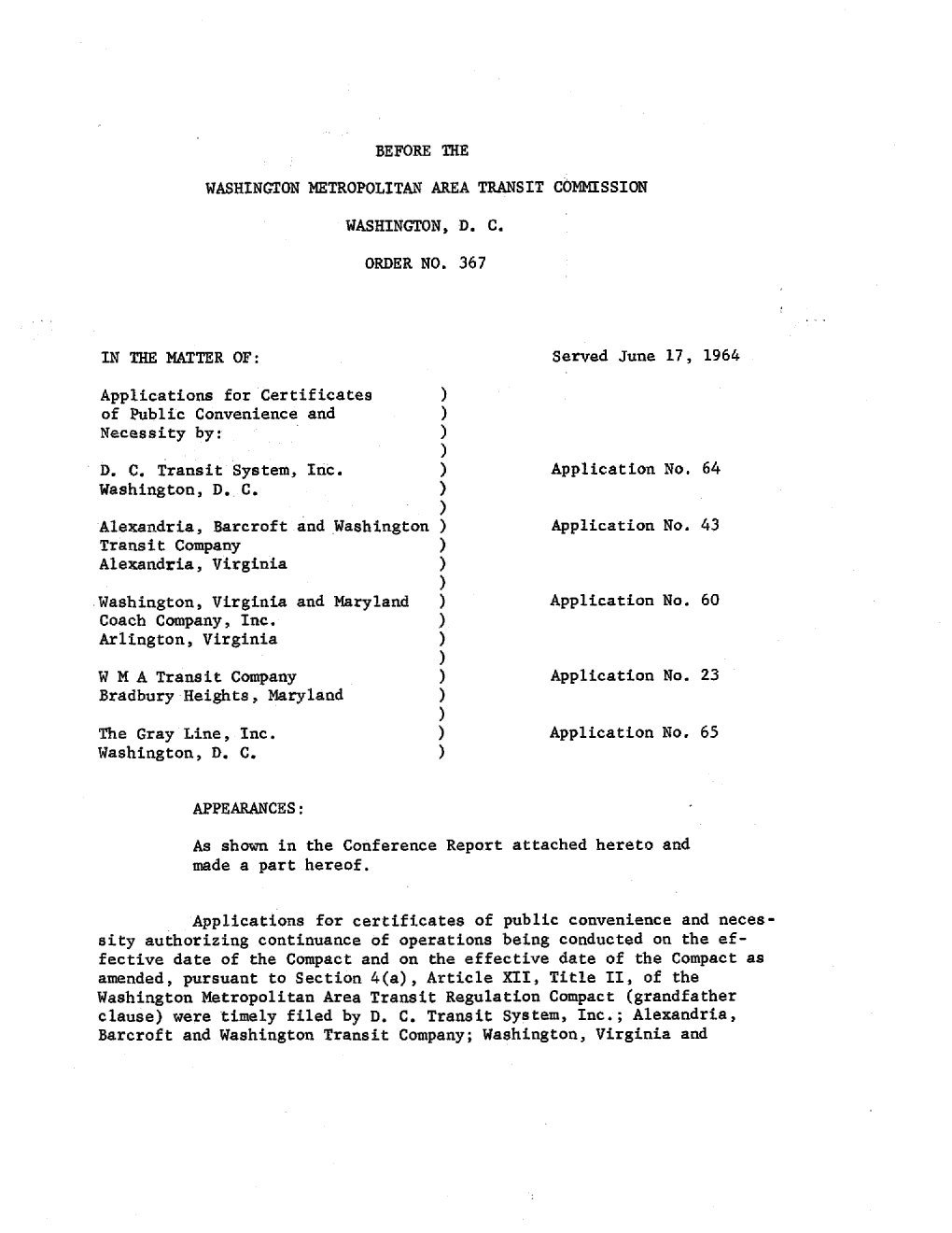 Before the Washington Metropolitan Area Transit