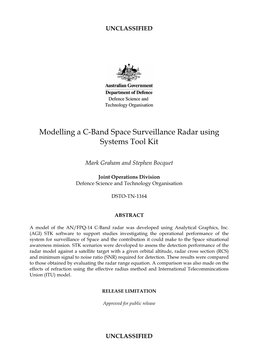 Modelling a C-Band Space Surveillance Radar Using Systems Tool Kit