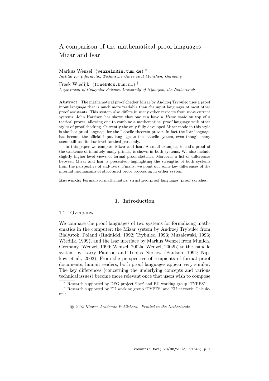 A Comparison of the Mathematical Proof Languages Mizar and Isar