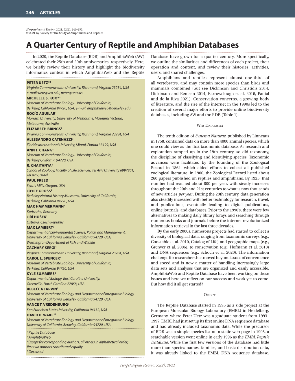 A Quarter Century of Reptile and Amphibian Databases