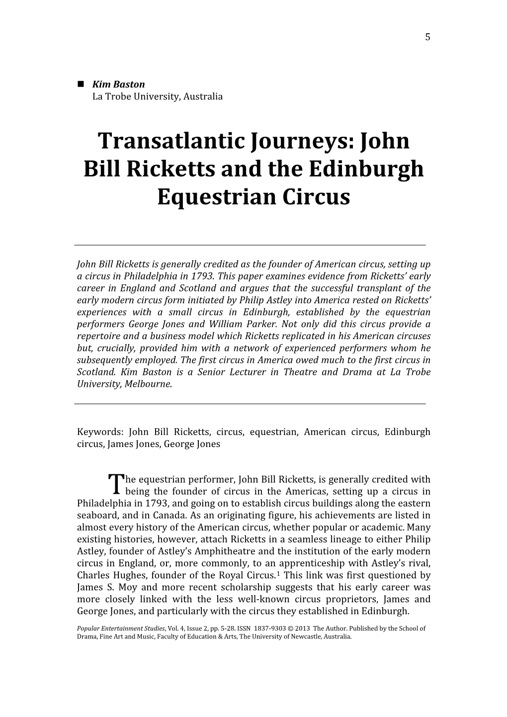 John Bill Ricketts and the Edinburgh Equestrian Circus