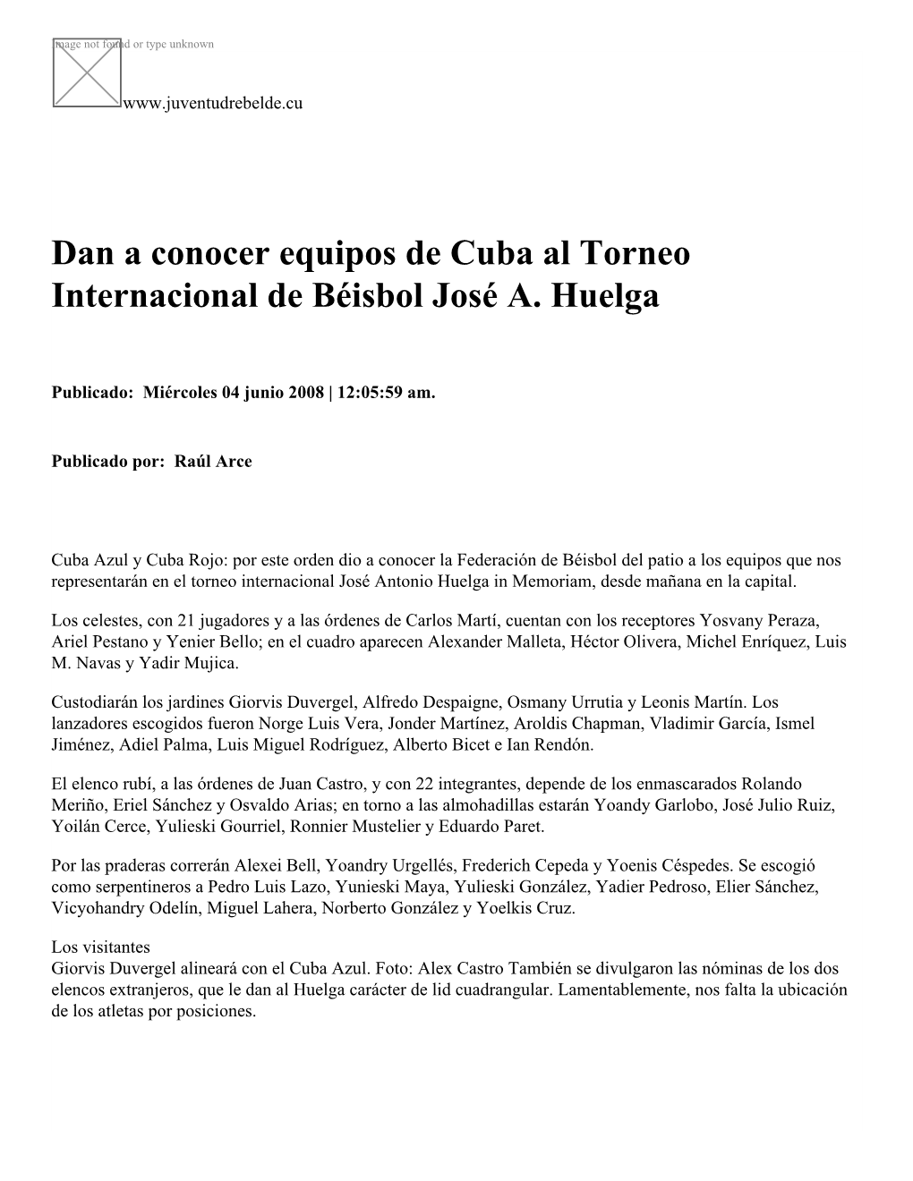 Dan a Conocer Equipos De Cuba Al Torneo Internacional De Béisbol José A