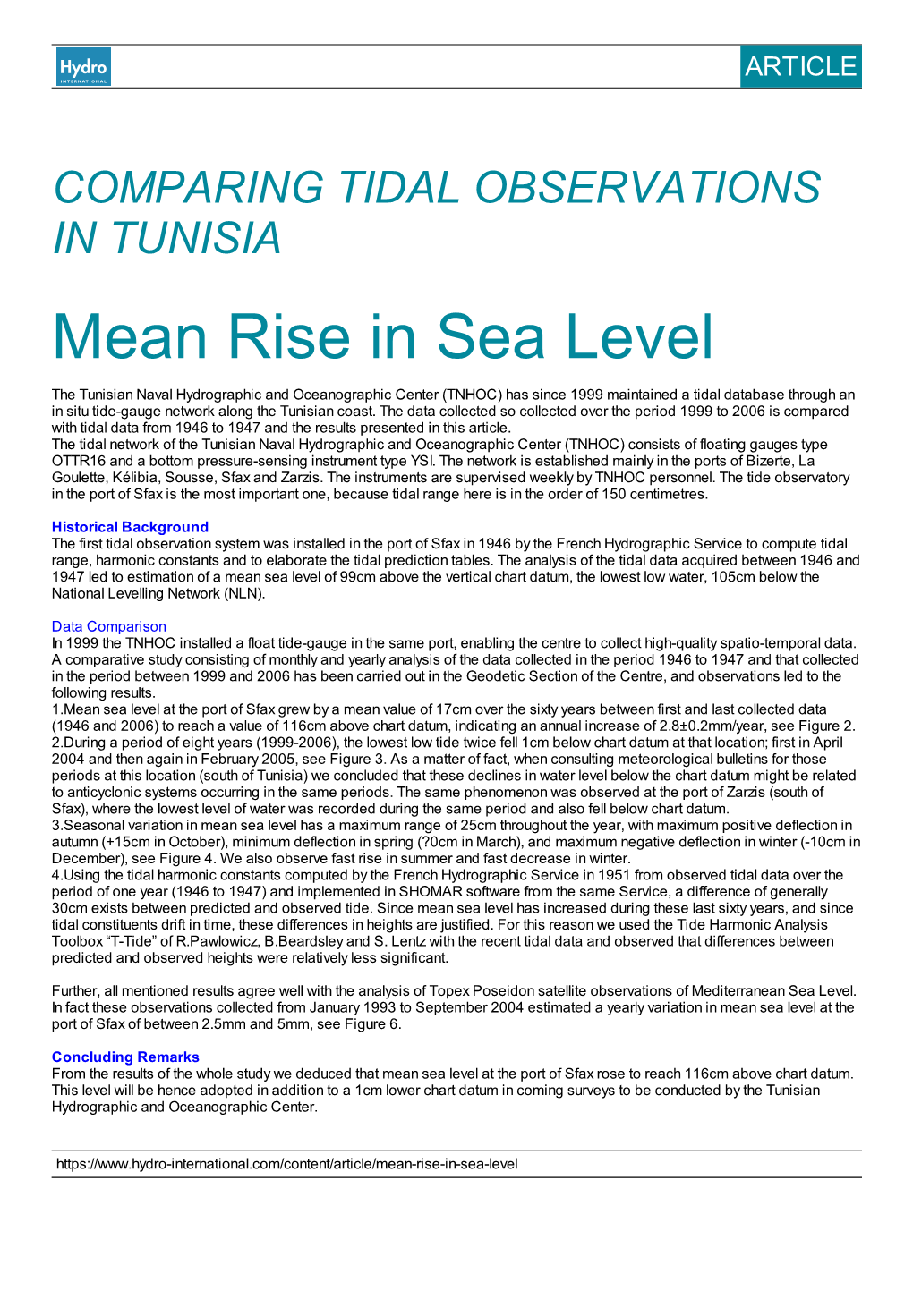 Mean Rise in Sea Level