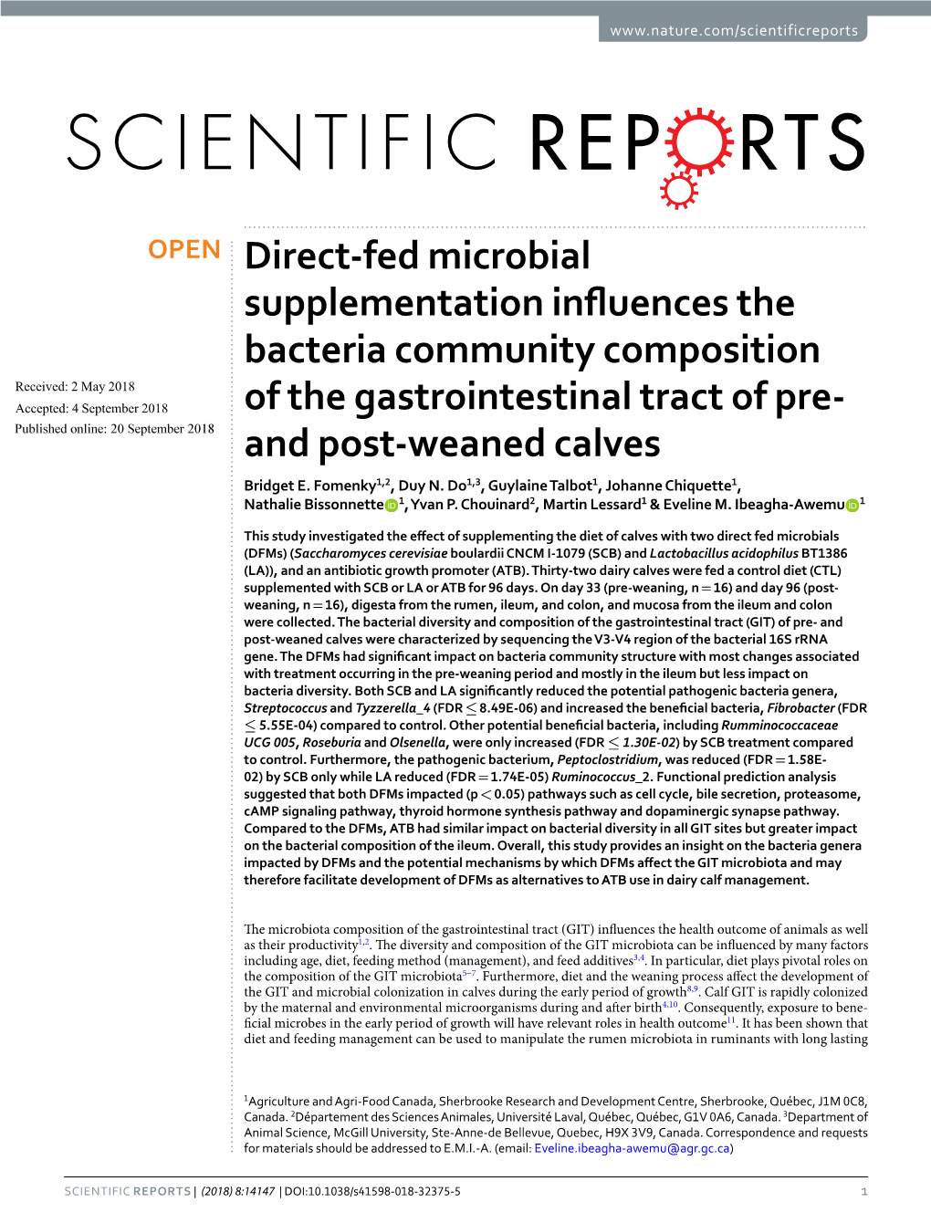 Direct-Fed Microbial Supplementation Influences the Bacteria Community