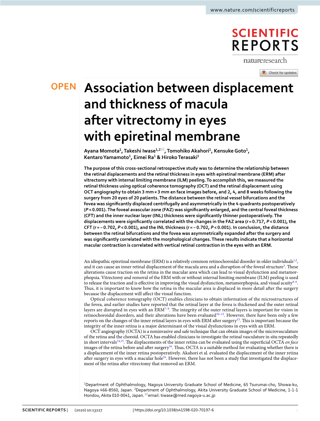 Association Between Displacement and Thickness of Macula After