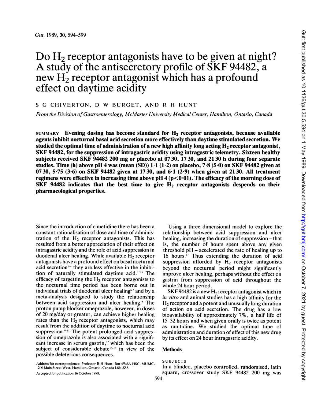 Do H2 Receptor Antagonists Have to Be Given at Night?