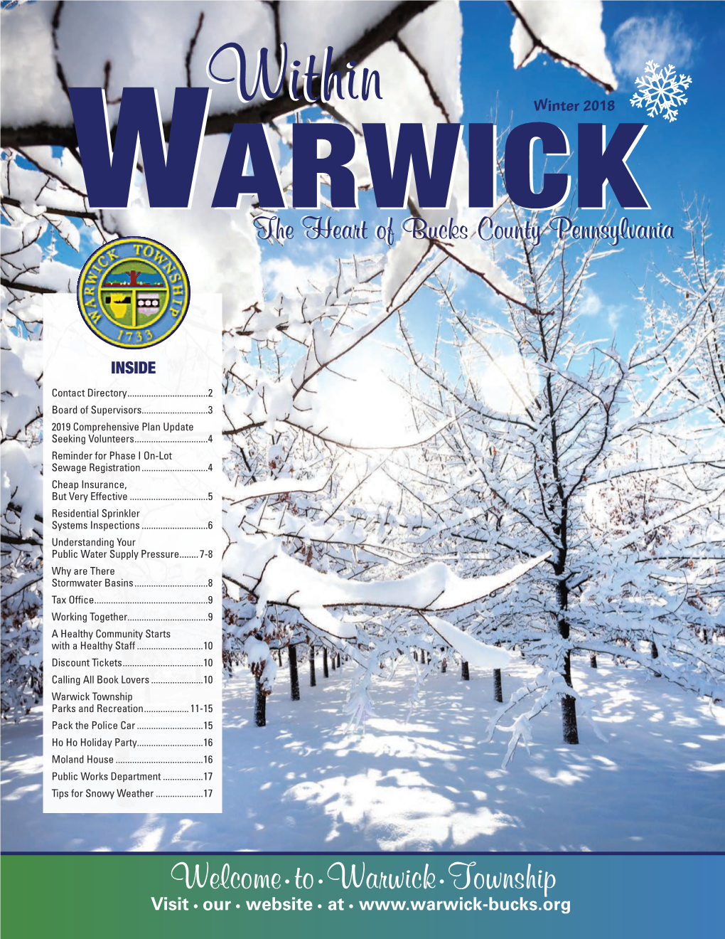 Winter 2018 Wwararwwickick Thethe Heartheart Ofof Bucksbucks Countycounty Pennsylvaniapennsylvania
