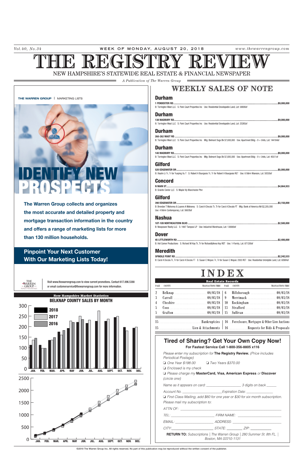THE REGISTRY REVIEW NEW HAMPSHIRE’S STATEWIDE REAL ESTATE & FINANCIAL NEWSPAPER a Publication of the Warren Group WEEKLY SALES of NOTE
