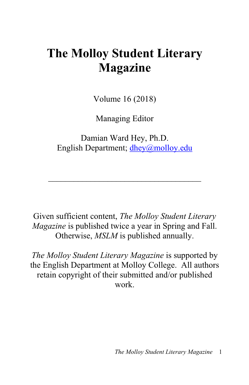 The Molloy Student Literary Magazine