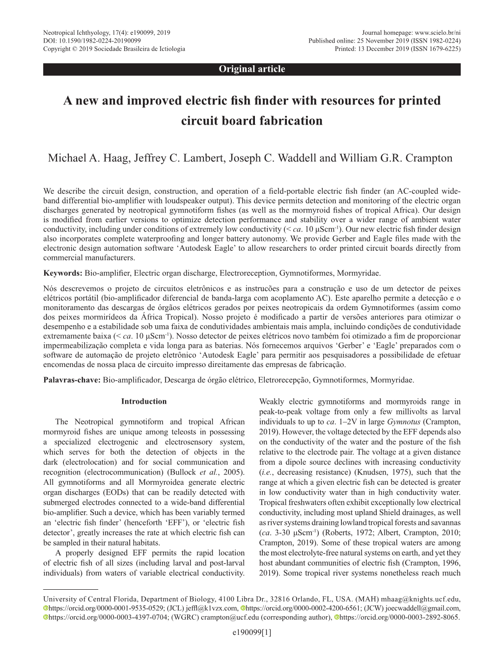 A New and Improved Electric Fish Finder with Resources for Printed Circuit Board Fabrication