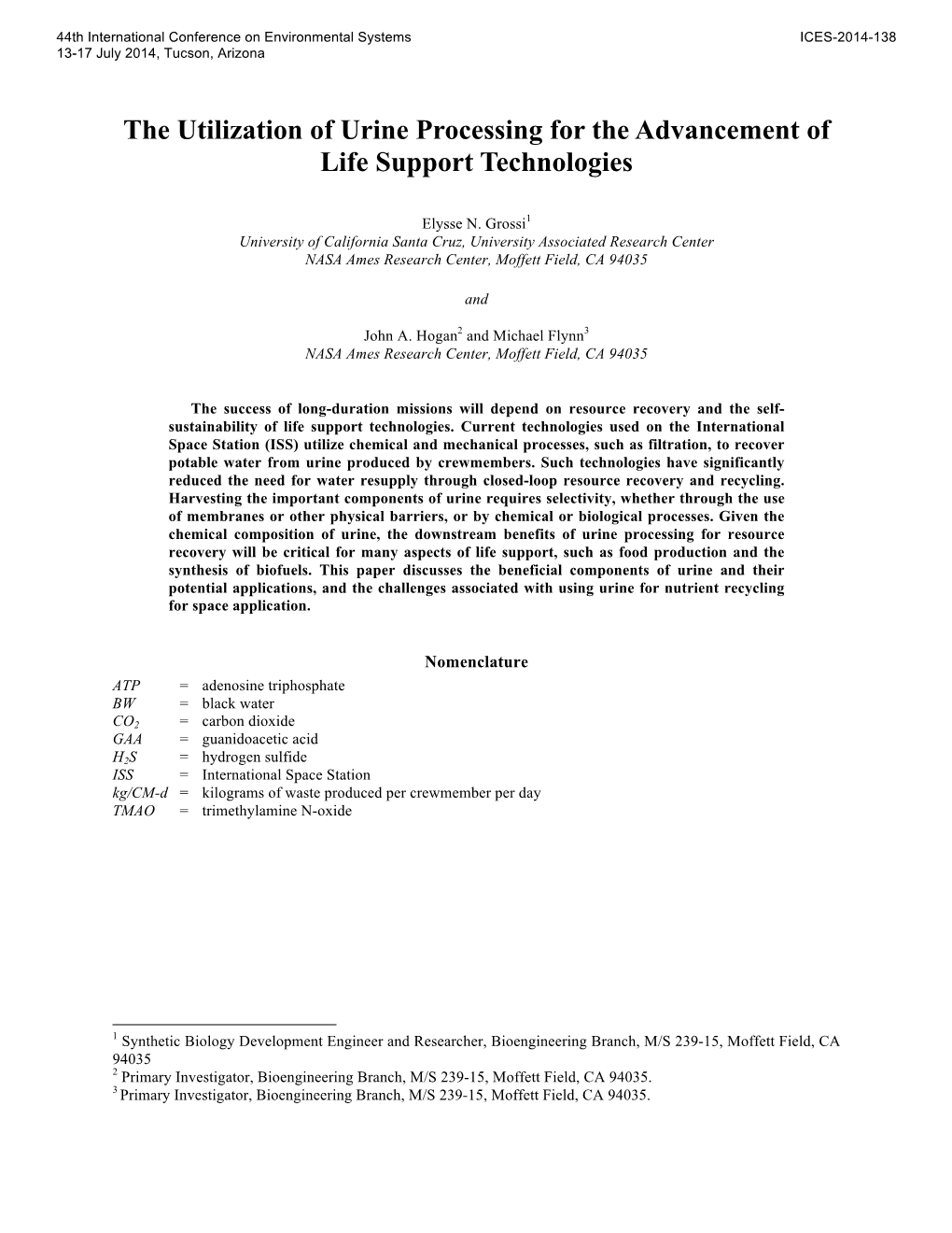 The Utilization of Urine Processing for the Advancement of Life Support Technologies