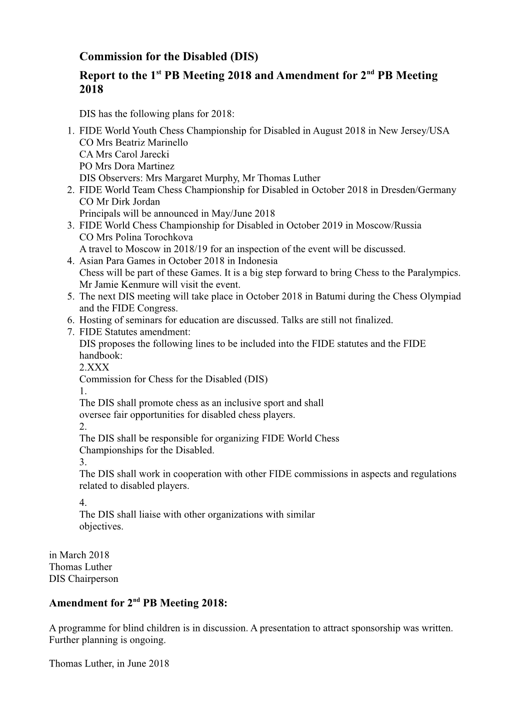 Commission for the Disabled (DIS) Report to the 1St PB Meeting 2018 and Amendment for 2Nd PB Meeting 2018