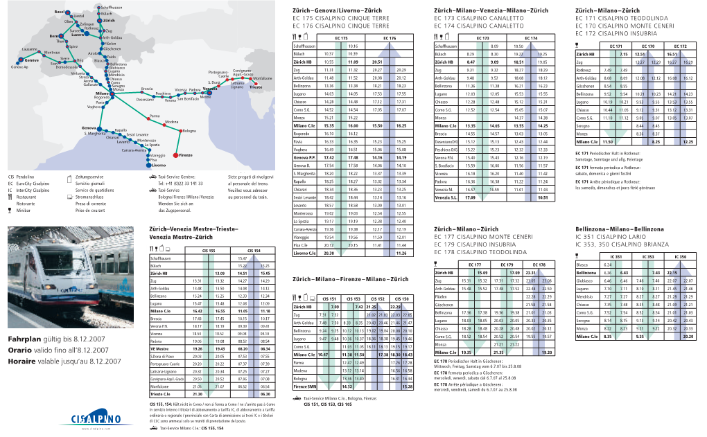 Fahrplan Gültig Bis 8.12.2007 Orario Valido Fino All'8.12.2007 Horaire