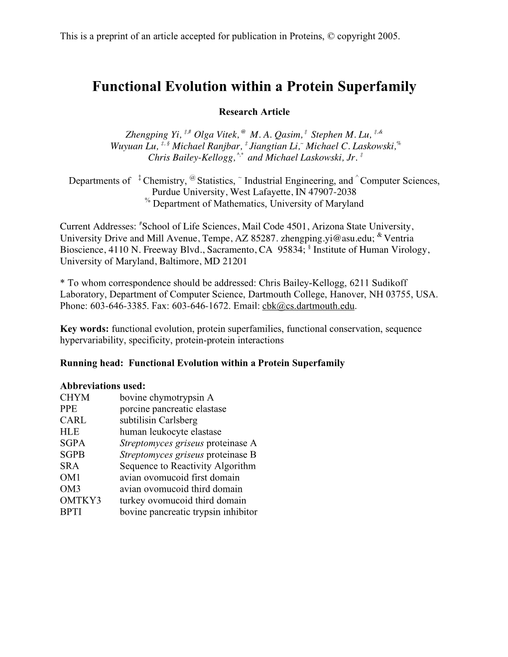 Functional Evolution Within a Protein Superfamily