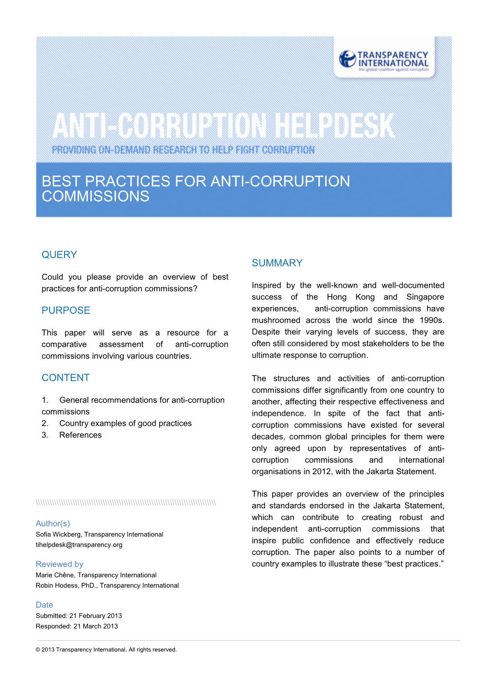 Best Practices for Anti-Corruption Commissions