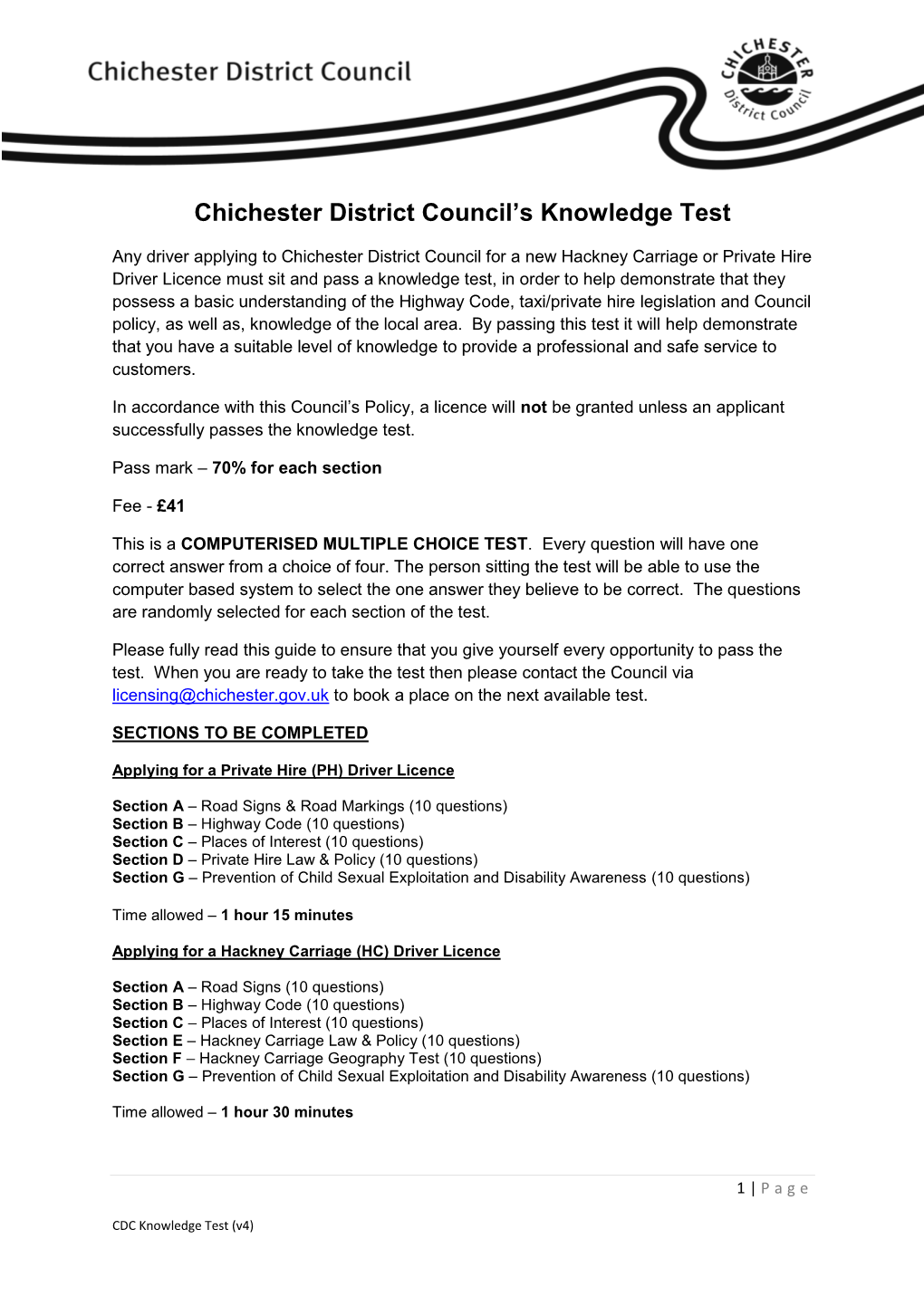 Chichester District Council's Knowledge Test