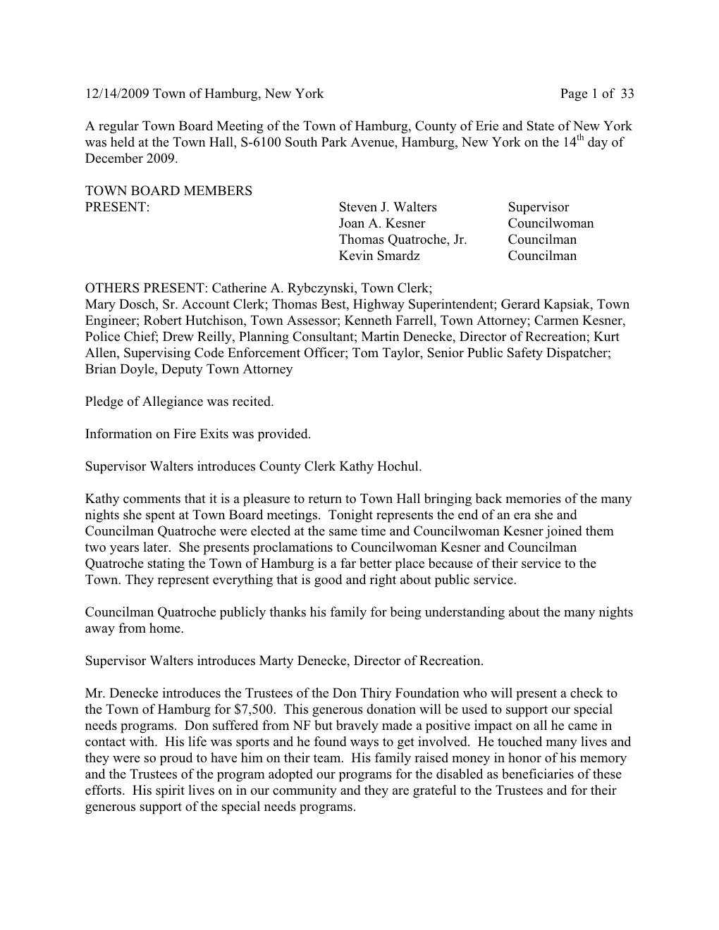 12/14/2009 Town of Hamburg, New York Page 1 of 33 a Regular Town