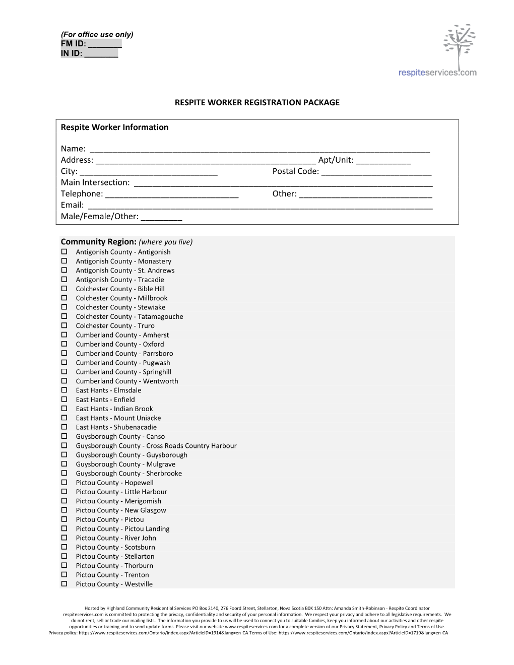 Respite Worker Registration Package