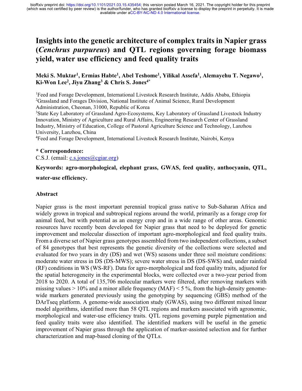 Insights Into the Genetic Architecture of Complex Traits in Napier Grass