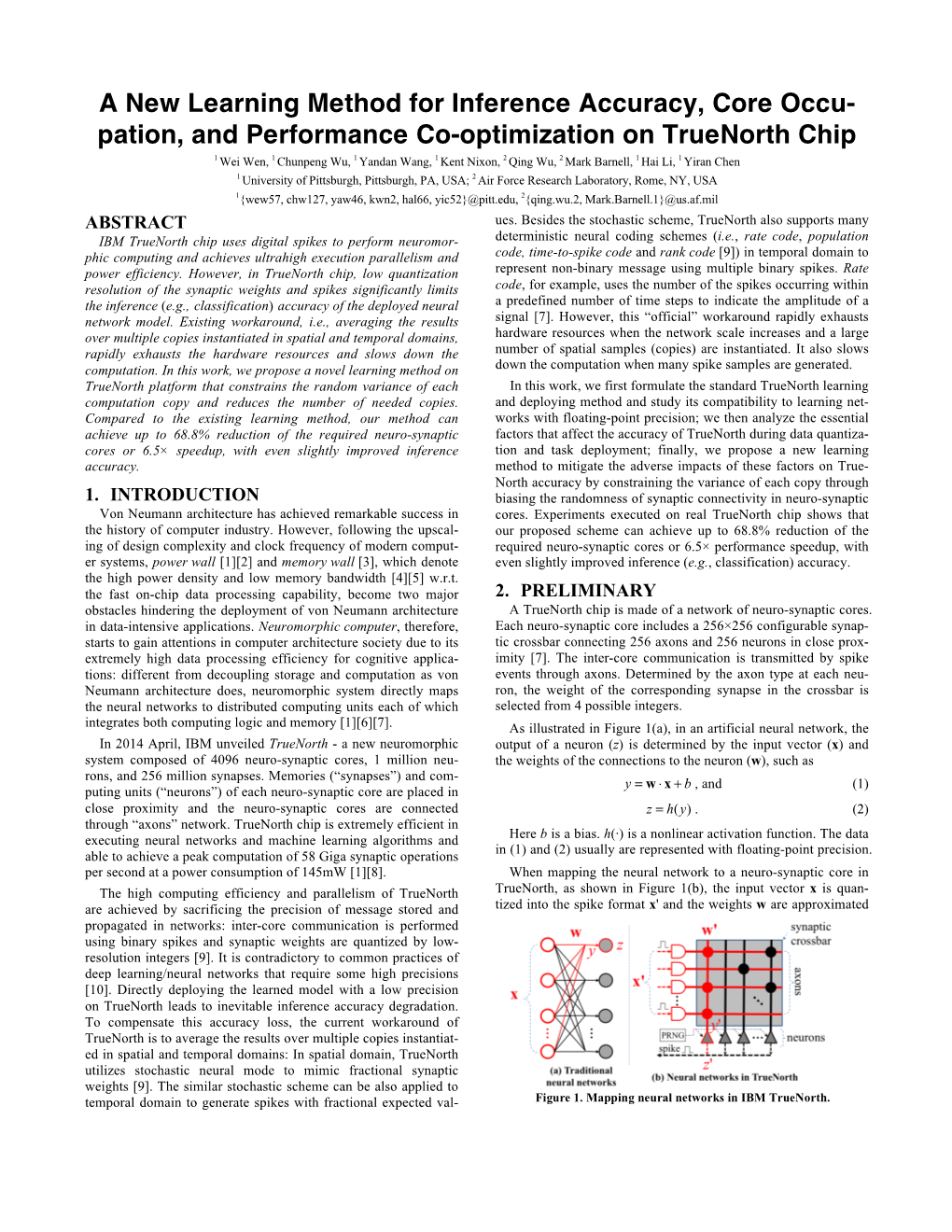 A New Learning Method for Inference Accuracy, Core Occu- Pation, and Performance Co-Optimization on Truenorth Chip