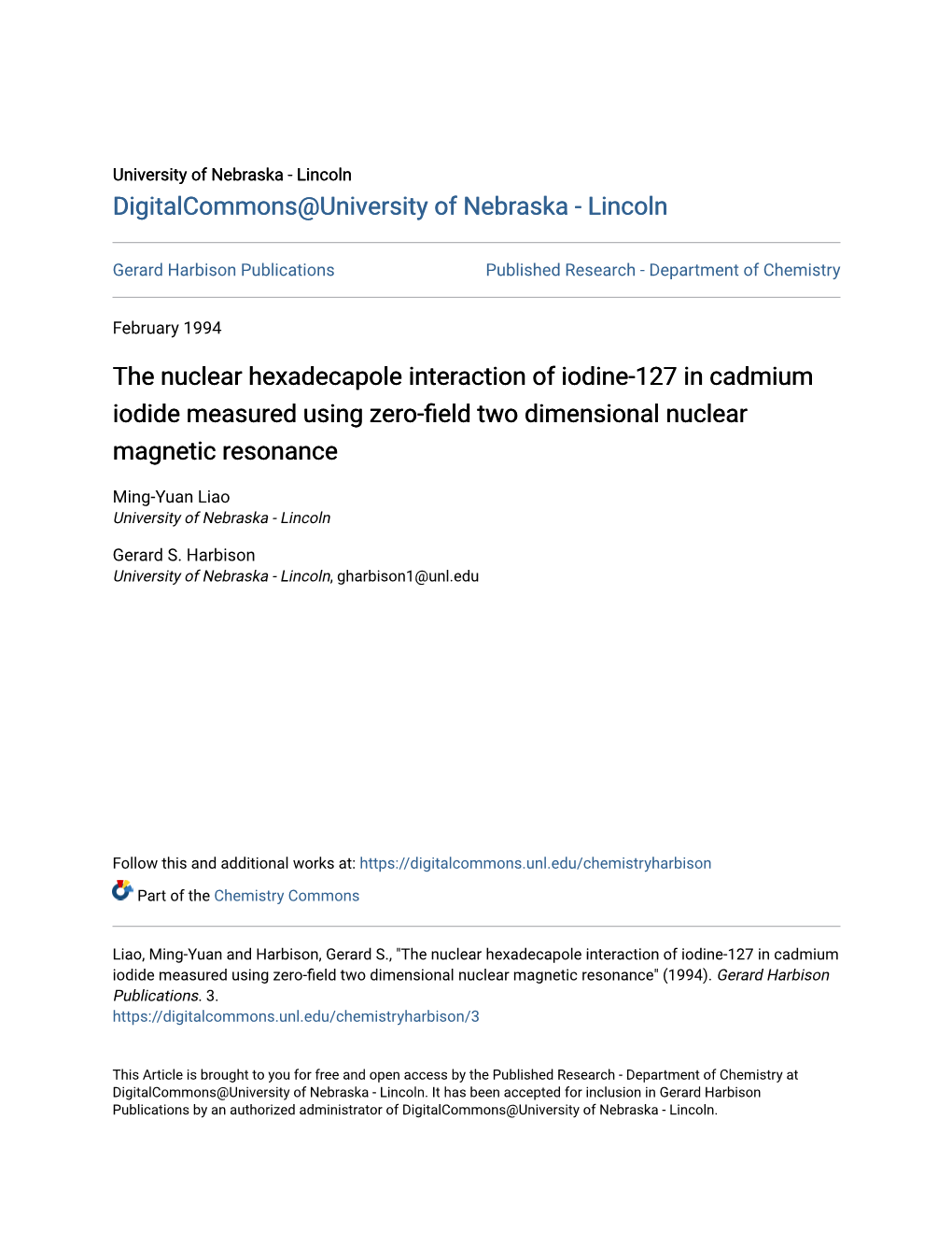 The Nuclear Hexadecapole Interaction of Iodine-127 in Cadmium Iodide Measured Using Zero-Field Two Dimensional Nuclear Magnetic Resonance