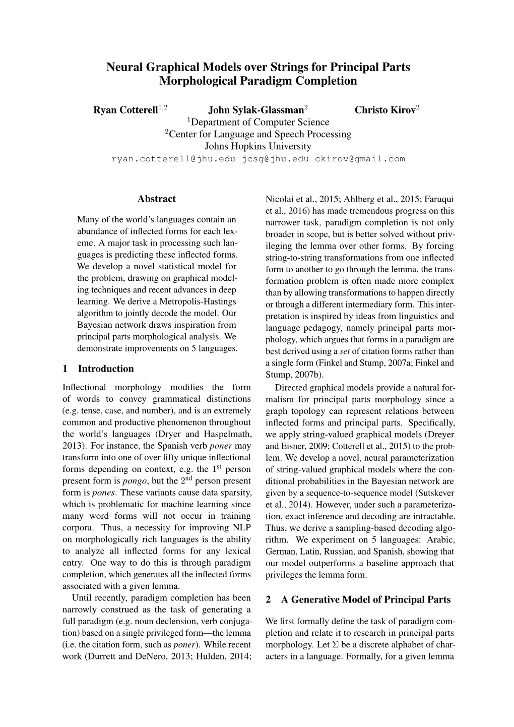 Neural Graphical Models Over Strings for Principal Parts Morphological Paradigm Completion