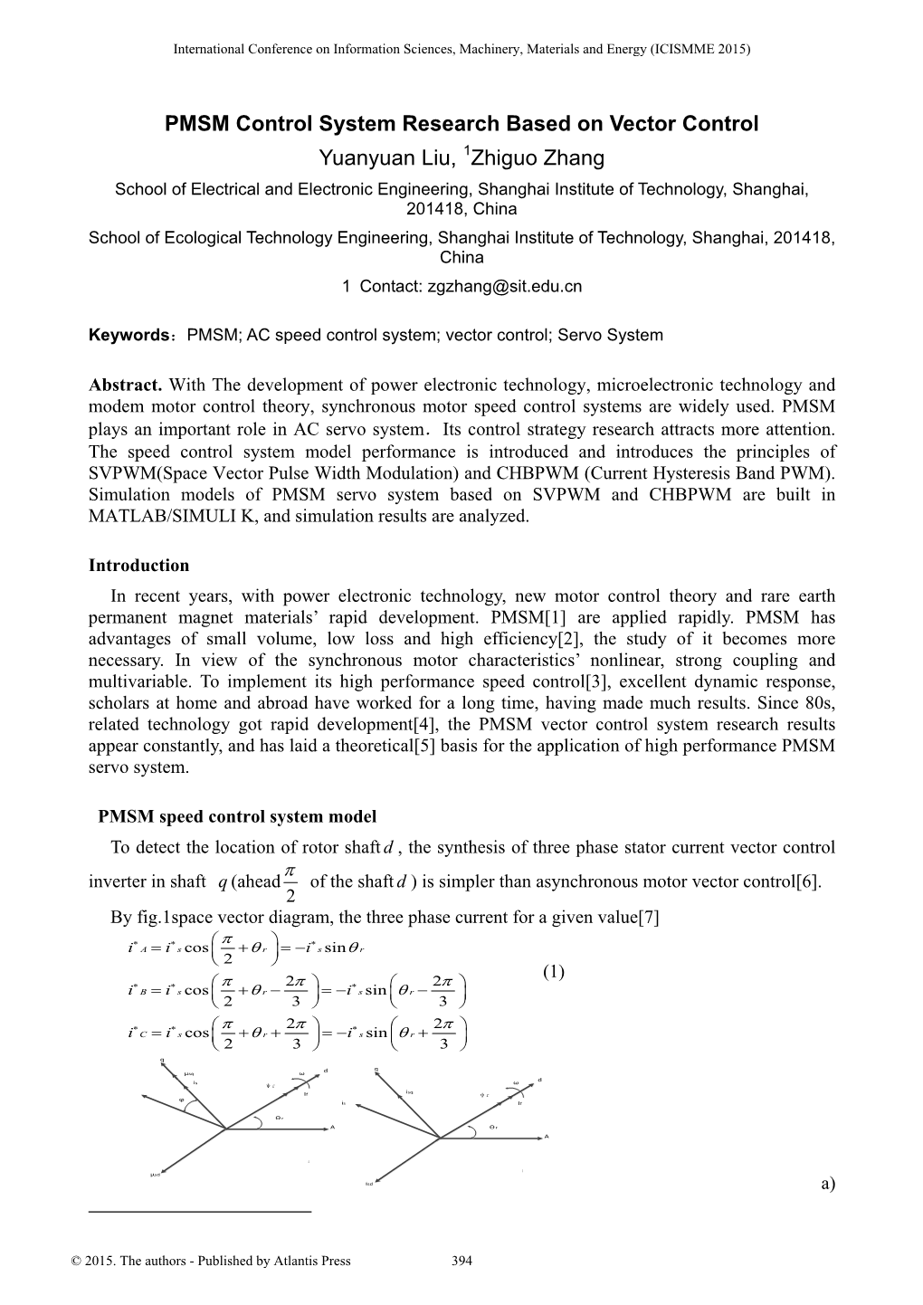 PMSM Control System Research Based on Vector Control