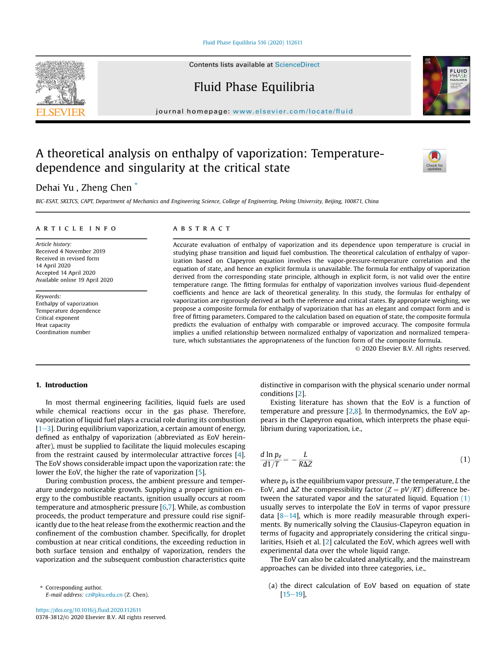 A Theoretical Analysis on Enthalpy of Vaporization: Temperature- Dependence and Singularity at the Critical State