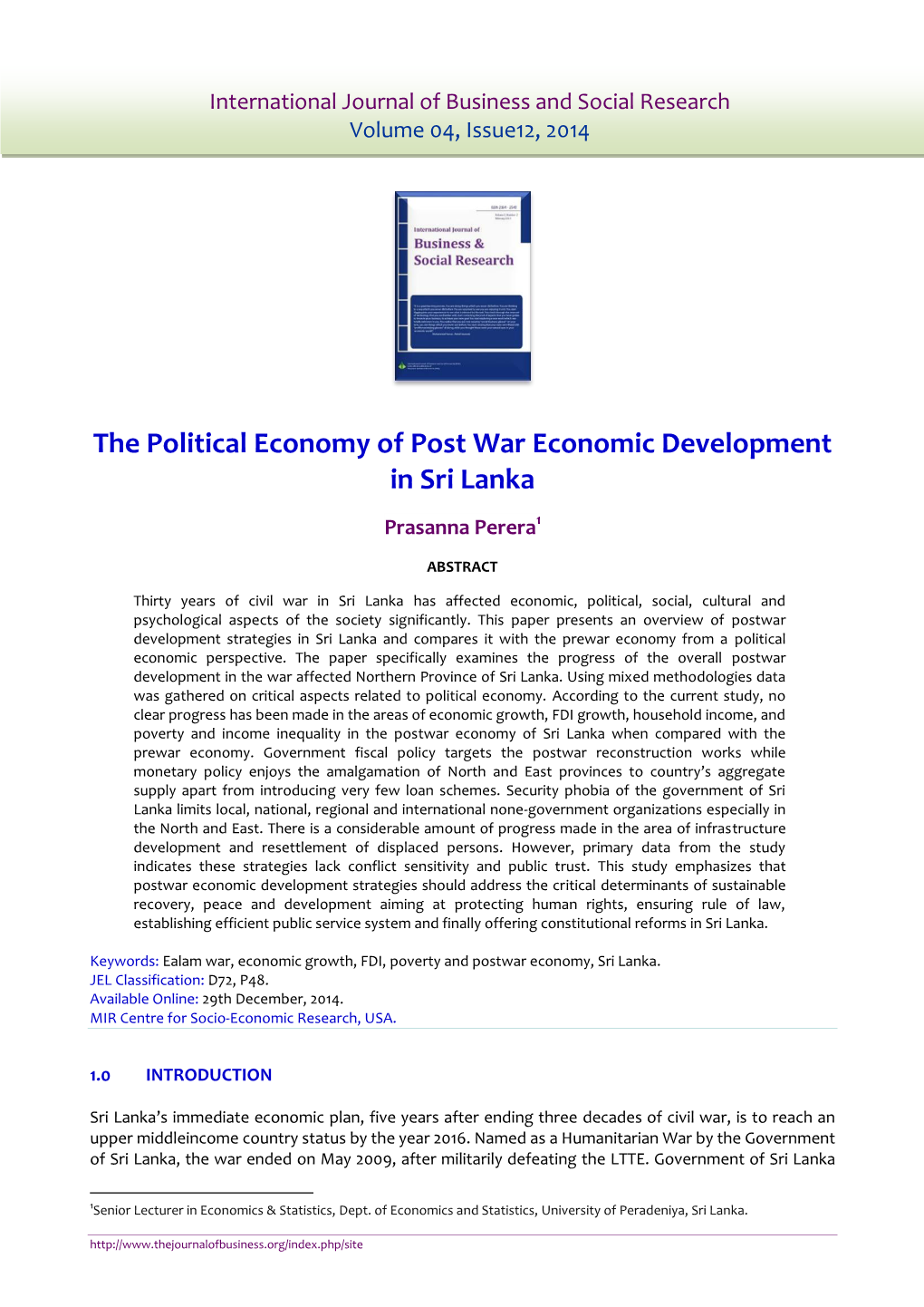 The Political Economy of Post War Economic Development in Sri Lanka