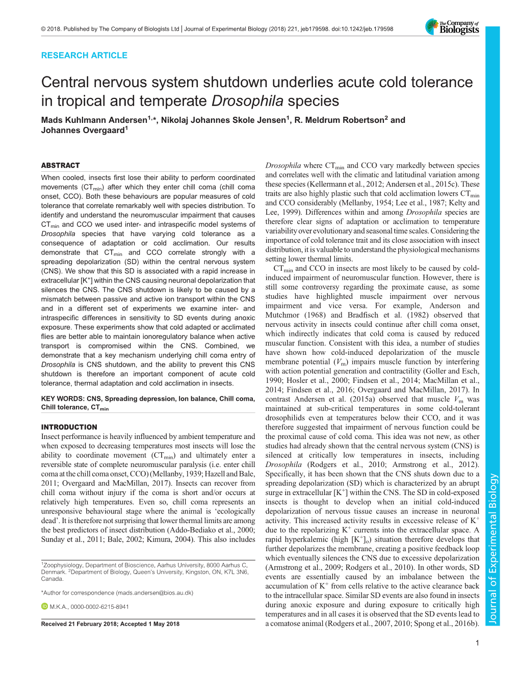 Central Nervous System Shutdown Underlies Acute Cold Tolerance In