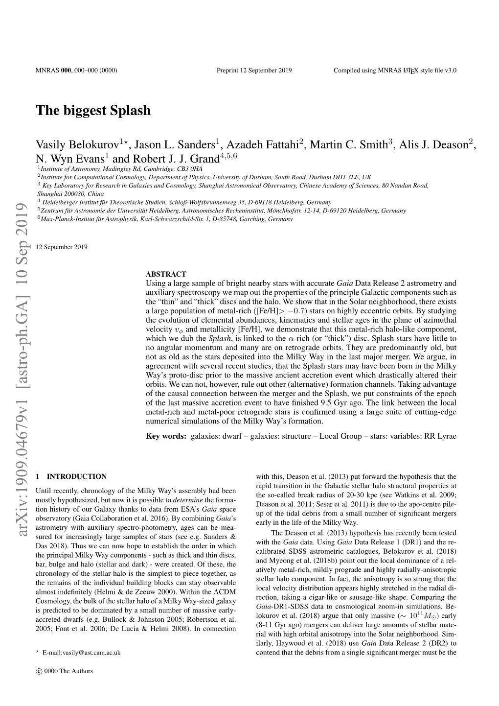 Arxiv:1909.04679V1 [Astro-Ph.GA] 10 Sep 2019 Sured for Increasingly Large Samples of Stars (See E.G