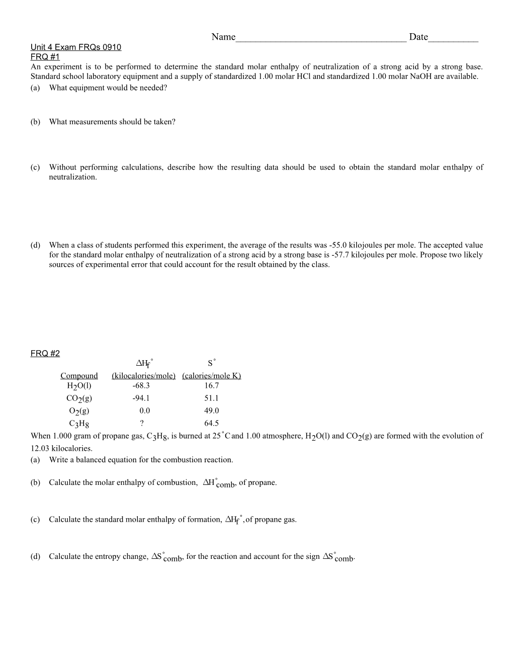 Unit 4 Exam Frqs 0910